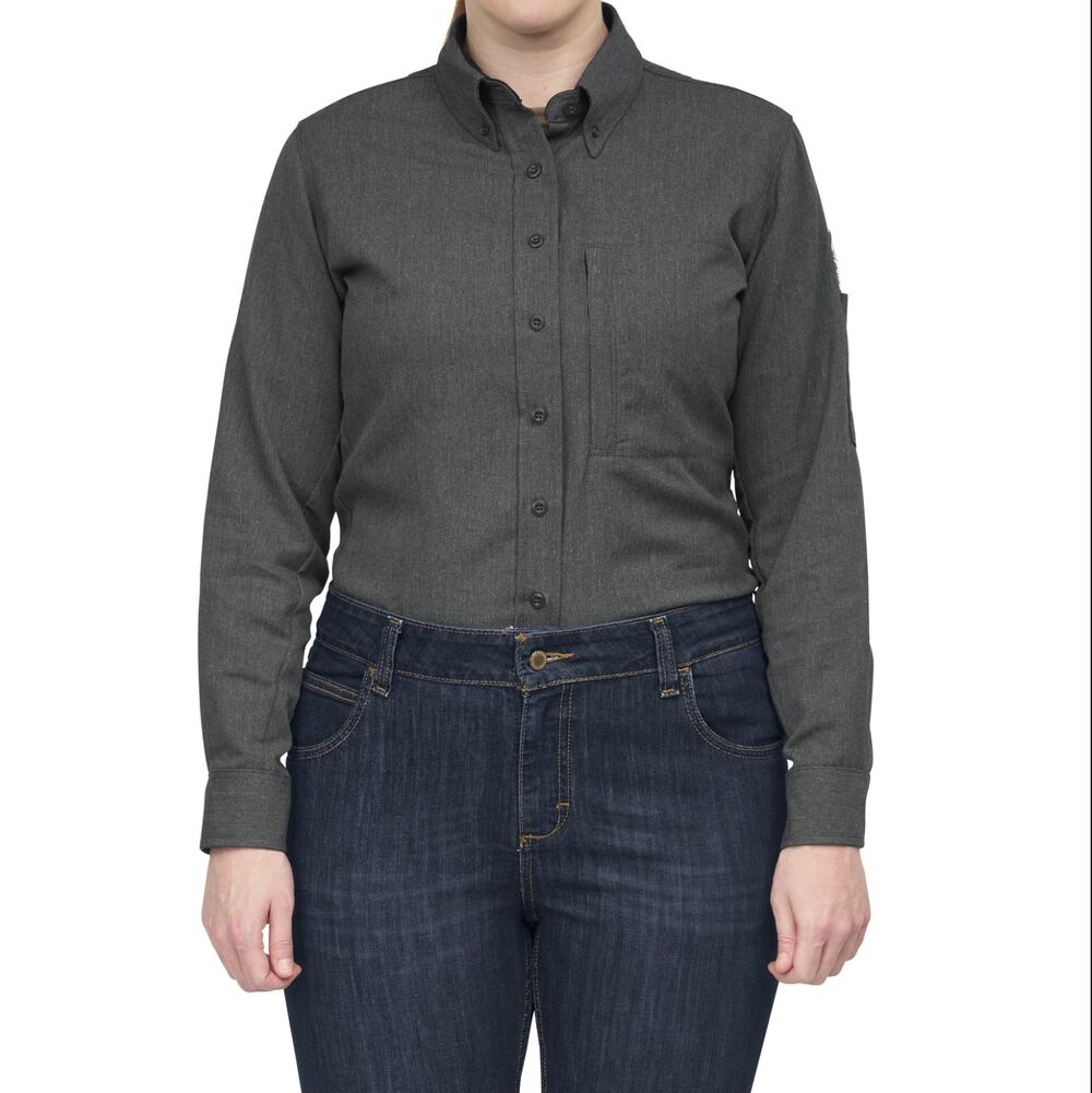 BULWARK Women's iQ Series Comfort Woven FR Shirt XL Dark Grey Long Sleeve NWT
